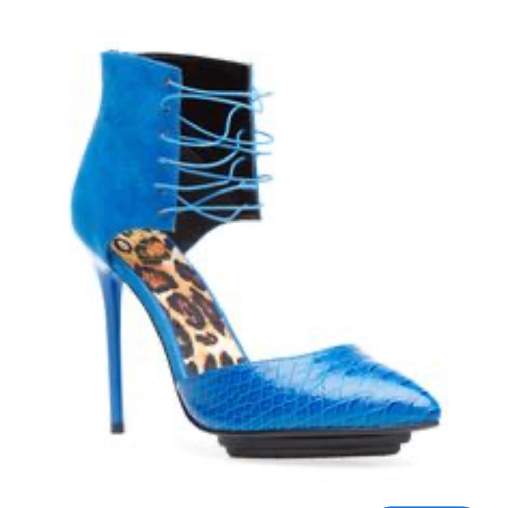 Blue Lace-Up Women's Pointed-toe Stiletto Heels Shoes Size 7